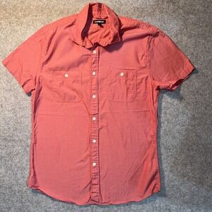 Express Short Sleeve Button Down Small Coral Pink 100% Cotton Dual Pocket